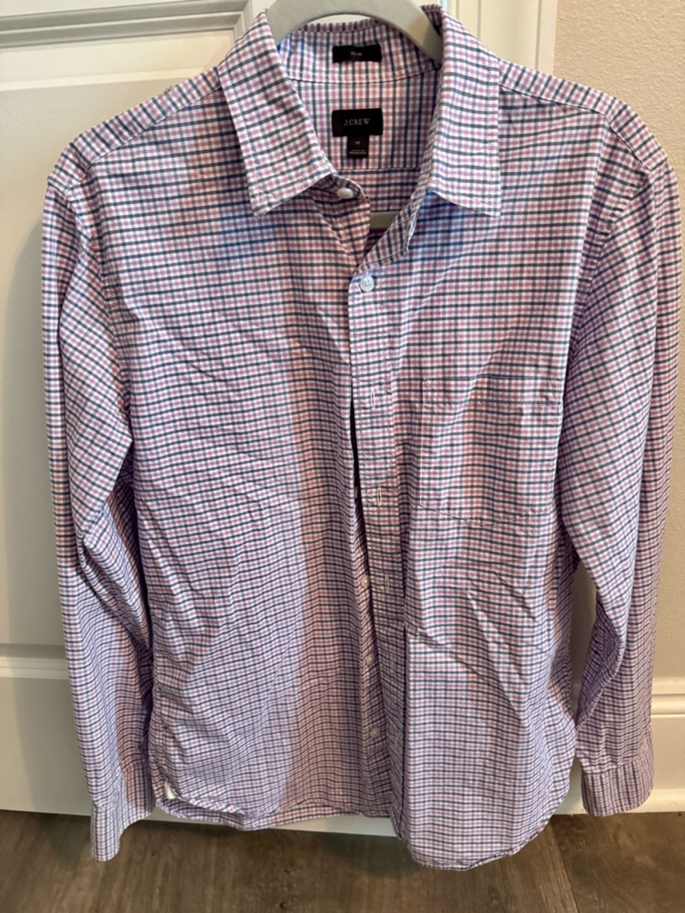 J. Crew Men’s Pale Red and Blue Check Button-Up Shirt
